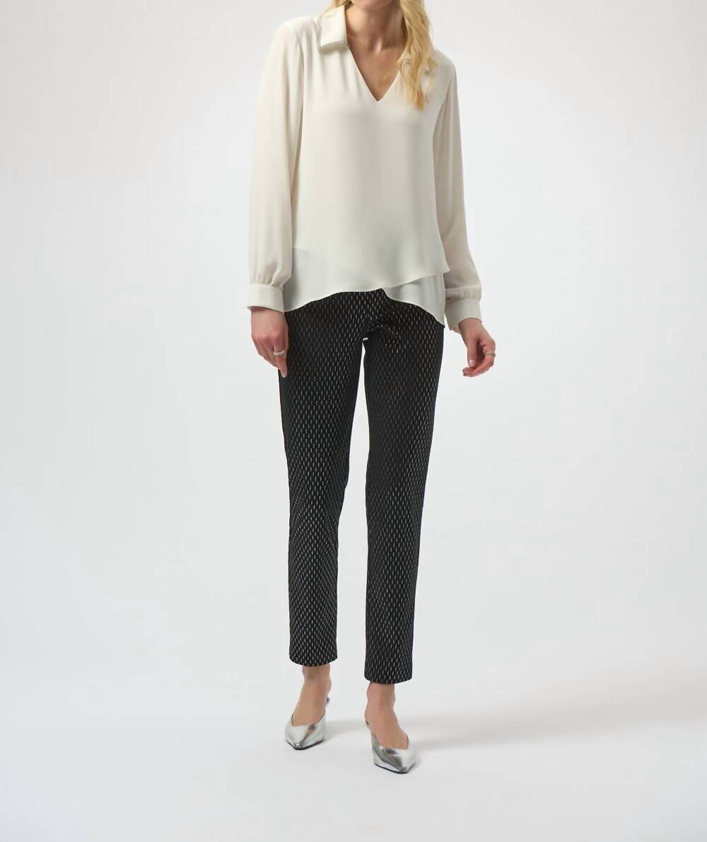 NEW JOSEPH RIBKOFF slim formal geometric trousers in black/silver